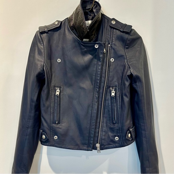 IRO Women’s Navy Leather Jacket With Zippers - Picture 9 of 10